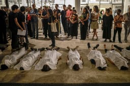 Bezalel students protest demanding an end to the war in Gaza, and against the humanitarian crises there, outside the Bezalel Academy of Arts and Design in Jerusalem, July 30, 2025