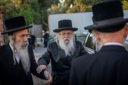 Ultra-Orthodox rabbis attend an emergency conference against the draft of yeshiva students, outside Jerusalem, July 30, 2025. 