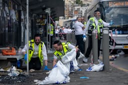 Police and rescue personnel at the scene of a terror attack at Ramot junction, near the entrance to Jerusalem, September 8, 2025.