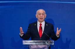 Israeli Prime Minister Benjamin Netanyahu, Cypriot President Nikos Christodoulides and Greek Prime Minister Kyriakos Mitsotakis hold a joint press conference after a trilateral meeting in Jerusalem on December 22, 2025.