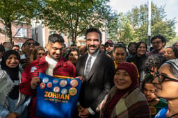 Democratic mayoral candidate Zohran Mamdani speaks to volunteers at the Muslim Democratic Club of New York's canvass at Sean's Place Park on October 19, 2025 in the Queens borough of New York City.