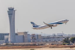 An El-Al plane taking off at Ben-Gurion Airport.