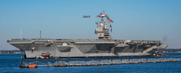 Gerald R. Ford returning to Naval Station Norfolk after completing her inaugural deployment to the Atlantic Ocean, 26 November 2022.