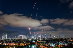 Anti-missile system fires over the skies of Tel Aviv, as Iran fires ballistic missiles at Israel. on June 15 2025.