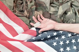 US flag,  US army uniform, dog tag