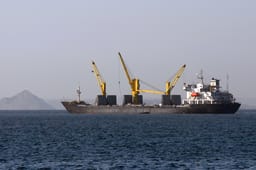 Crane ship near by Bandar Abbas coastline in the Persian Gulf