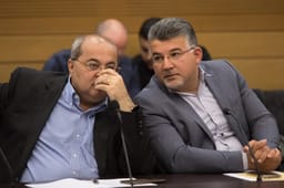 Knesset members Ahmad Tibi and Yousef Jabareen attend a committee session organised by the Joint List party at the Knesset, on November19, 2019.