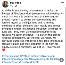Vang's post about the Pledge of Allegiance.