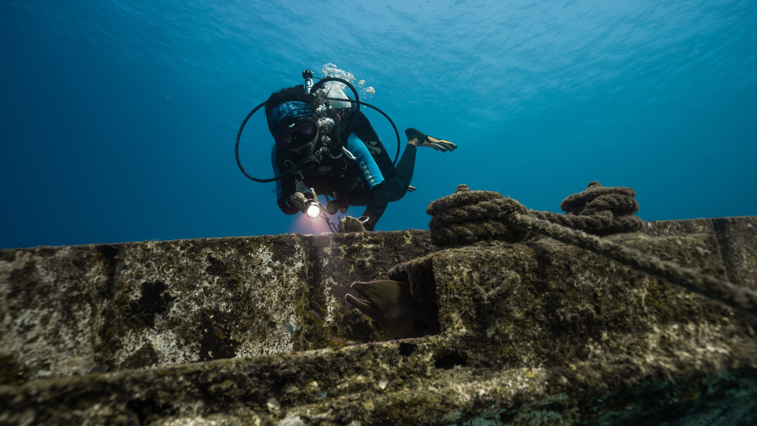 A diver beside the wreck