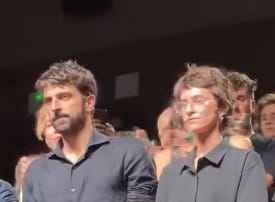 Yuval Abraham and Rachel Szor at the Venice Film Festival awards ceremony