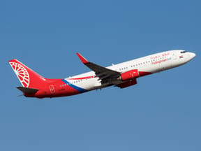 6-8-2023, Istanbul, Turkey. Fly Baghdad Boeing 737-8GJ "YI-BAS" departing from Runway 17R at Istanbul Airport.