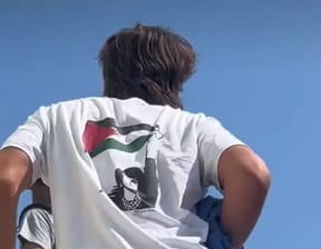 Visitor Wears Free Palestine Shirt Featuring Terrorist at Mauthausen Holocaust Memorial