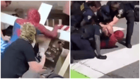Man in Spider-Man Costume Confronts Far-Right Protesters