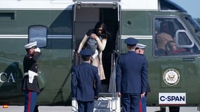 VP's wife stumbles on Marine Two steps with baby strapped to her chest