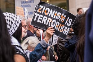 A "Stand with Palestine" protest in front of the CUNY grad center on October 18, 2023.