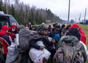 Migrants in Eastern Europe. Illustration.