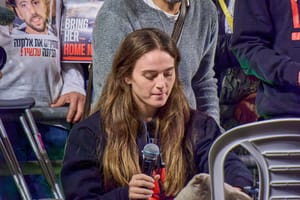 Maya Regev at a rally to free the remaining hostages, Tel Aviv, December 2023