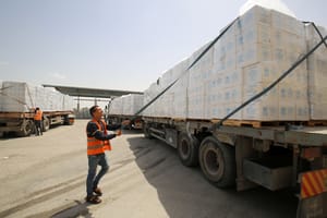 Humanitarean trucks near Gaza