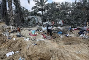 Samage caused from an Israeli airstrike in the Al-Mawasi area of Khan Yunis, in the southern Gaza Strip, on July 14, 2024. 