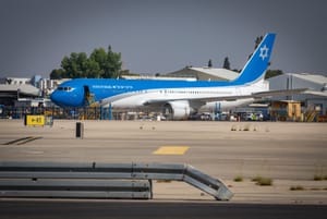 The official airplane of the Israeli Prime Minister “Knaf Zion” or “Wing of Zion” at Ben Gurion International Airport