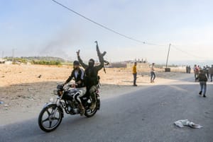Palestinians at the Erez Crossing, between Israel and the northern Gaza Strip, October 7, 2023.