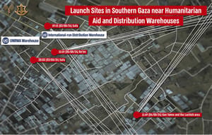 Locations of Hamas rocket attacks near humanitarian areas.