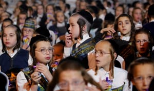 Thousands of Satmar kids in Beit Shemesh, Israel during the Satmar Rebbe Zalman Leib Teitelbaum's visit