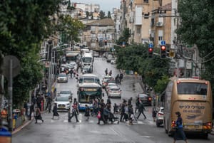 Ultra Orthodox Jews walk in Bnei Brak