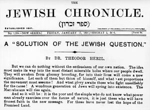 Fornt page of the Jewish Chronicle, featuring article by Theodore Herzl