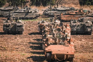 Israeli soldiers at a staging area near the Israeli border with Lebanon, September 27, 2024.