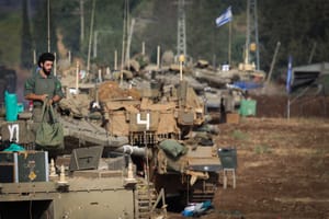 Israeli soldiers seen at a staging area near the Israeli border with Lebanon, October 1, 2024.