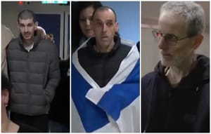 released hostages Or Levi, Eli Shapiro and Ohad Ben Ami in awful condition