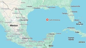 Screenshot of google maps change in Gulf of America label