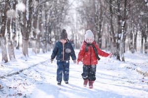 Kids walk in the park with first snow 