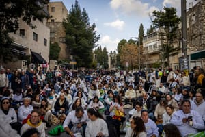 Families of Israelis held hostage in the Gaza Strip and supporters attend a silent protest calling for the release of Israelis held hostage in the Gaza Strip, outside the Prime Minister's residence in Jerusalem, February 17, 2025