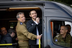 military helicopter with released hostages Eliya Cohen and Omer Shem Tov arrive at the Rabin Medical Center in Petah Tikva, February 22, 2025.