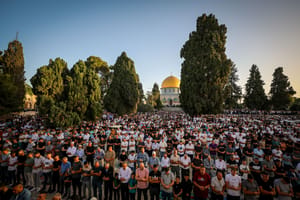 Thousands of Palestinians attend prayers at the Al Aqsa Mosque