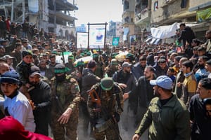 Members of the Al-Qassam Brigades, the military wing of Hamas in the Al-Shati camp, in Gaza City, February 28, 2025. 