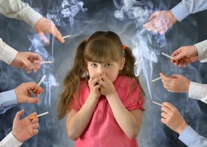 A child avoiding smoking. Illustration.