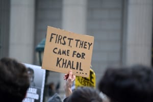 March 12, 2025: Rally outside a federal courthouse in support of the release of student "activist" Mahmoud Khalil in Manhattan.