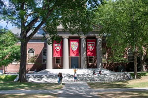 View over Harvard Yard of Harvard University towards Memorial Church