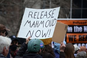 March 12, 2025: Rally outside a federal courthouse in support of the release of student activist Mahmoud Khalil in Manhattan