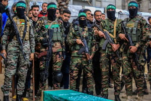 Al-Qassam Brigades in the city of Khan Yunis, in the southern Gaza Strip, on February 13, 2025