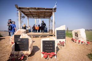 Israeli visit at a memorial site for the Israeli surveillance soldiers from the Nahal Oz military base, southern Israel, who were murdered by Hamas in the October 7 massacre. January 29, 2025. 