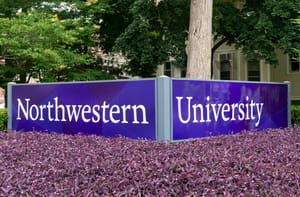 Entrance sign and gardens to Northwestern University