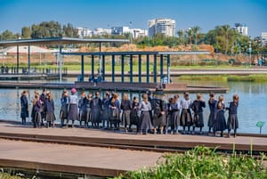  Ultra orthodox Jewish school girls at Petah Tikva park, Israel