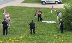 Protesting Israel in front of the death camp.