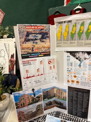 The anti-Israel, pro-Hamas propaganda display 