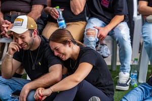 Family and friends of Israeli soldier Master sergeant (res.) Asaf Cafri attend his funeral at the Gezer Regional Council on April 27, 2025. He was killed in combat in the Gaza Strip.