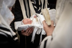 Ultra orthodox Jews perform a Brit Milah ceremony in the ultra-orthodox neighborhood of Mea Shearim in Jerusalem on December 29, 2024.